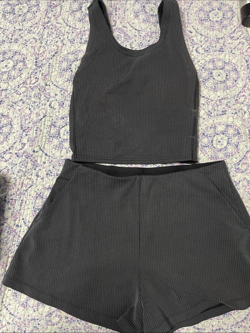 lululemon athletica Ribbed High-Waist Shorts and Tank set.